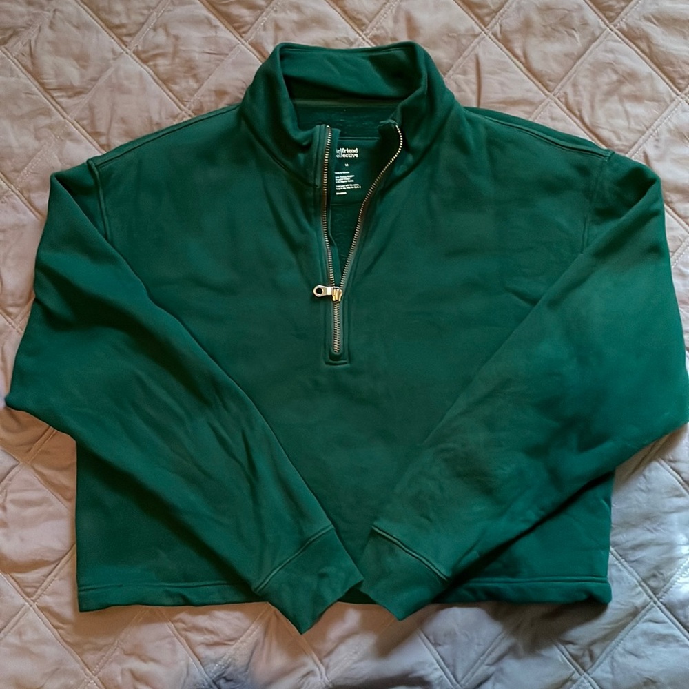 Girlfriend Collective Green Half-Zip Sweatshirt